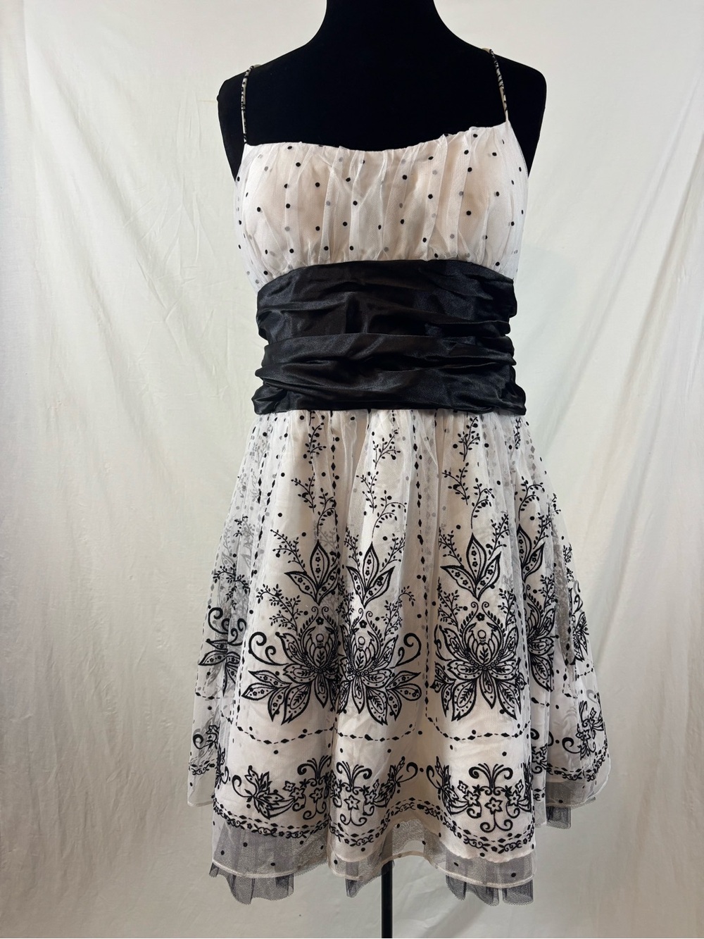 Vintage Jessica 🇨🇦Y2K Black White Flocked Tulle Floral Cocktail Dress Size 16